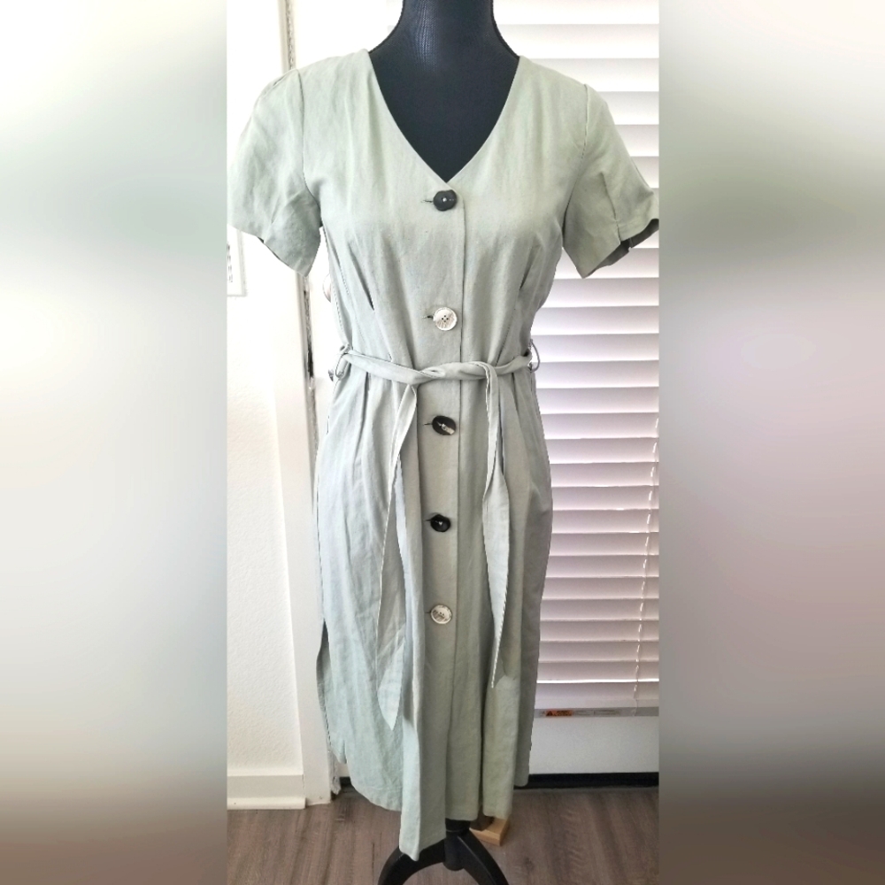 Linen Summer dresses size Small Sage color